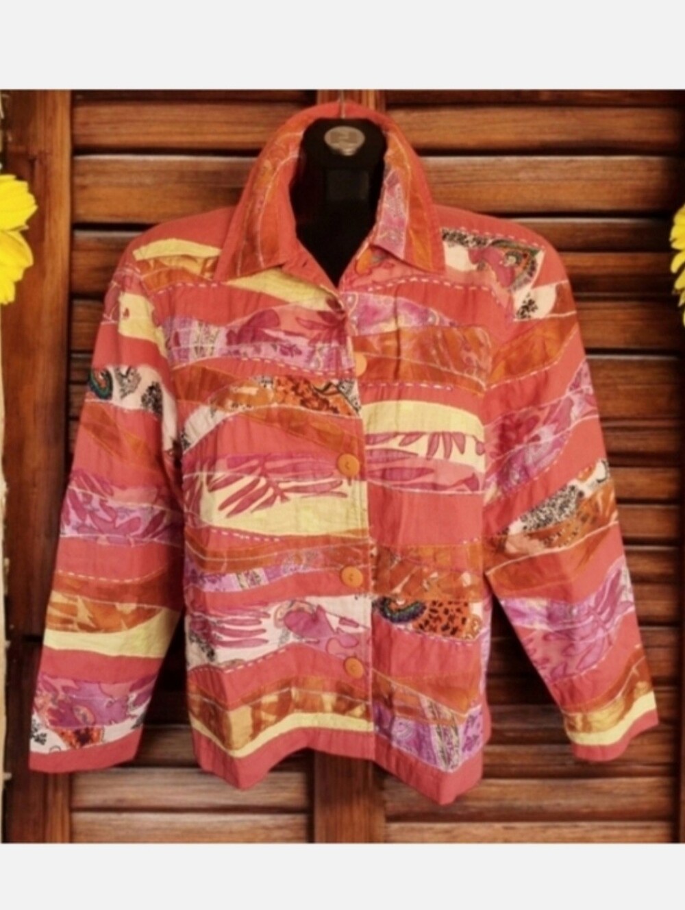 COLDWATER Creek Boho Patchwork Quilted Colourful Cotton Embroidered Jacket Sz L